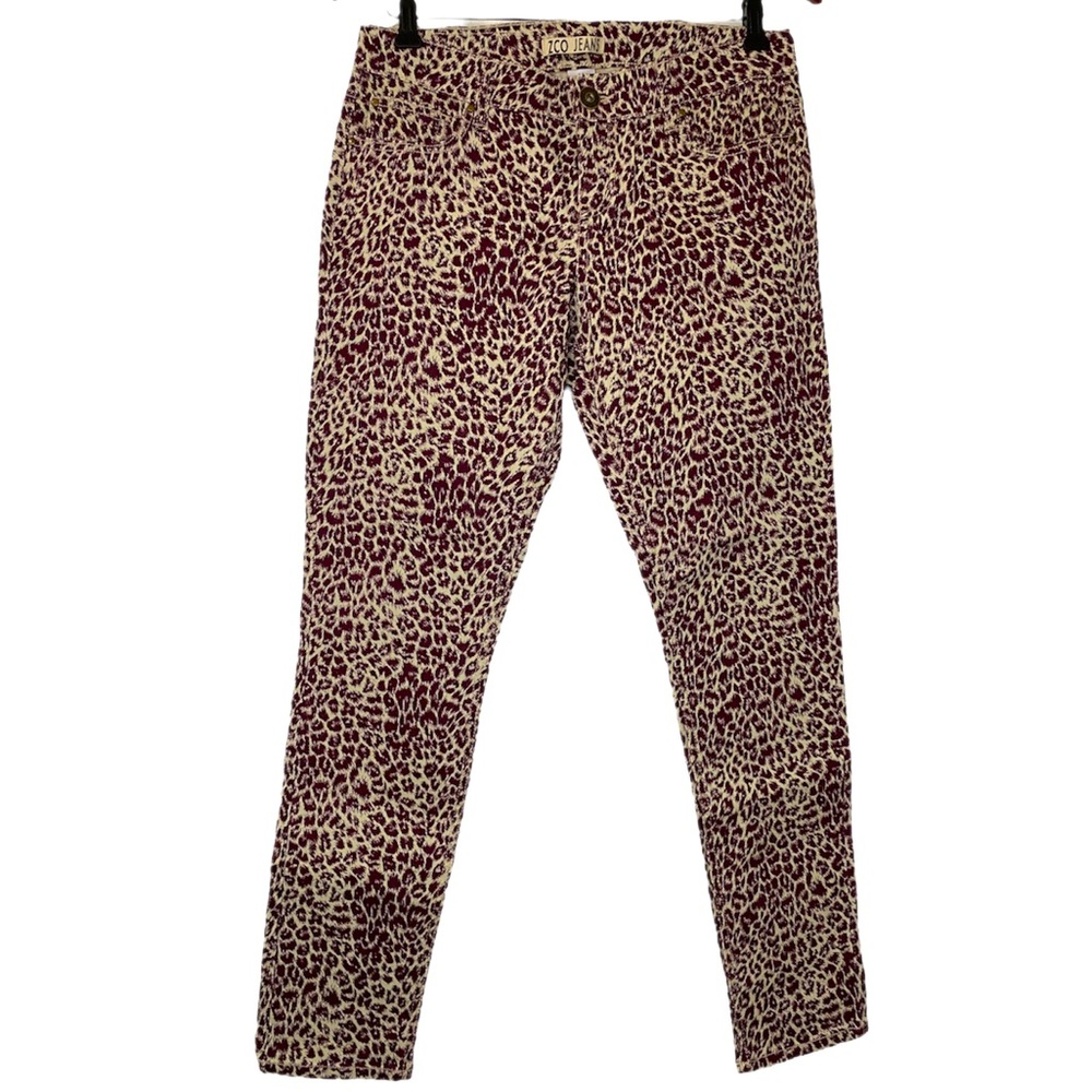 ZCO Women’s Ivory Burgundy Leopard Print Jeans Size 11